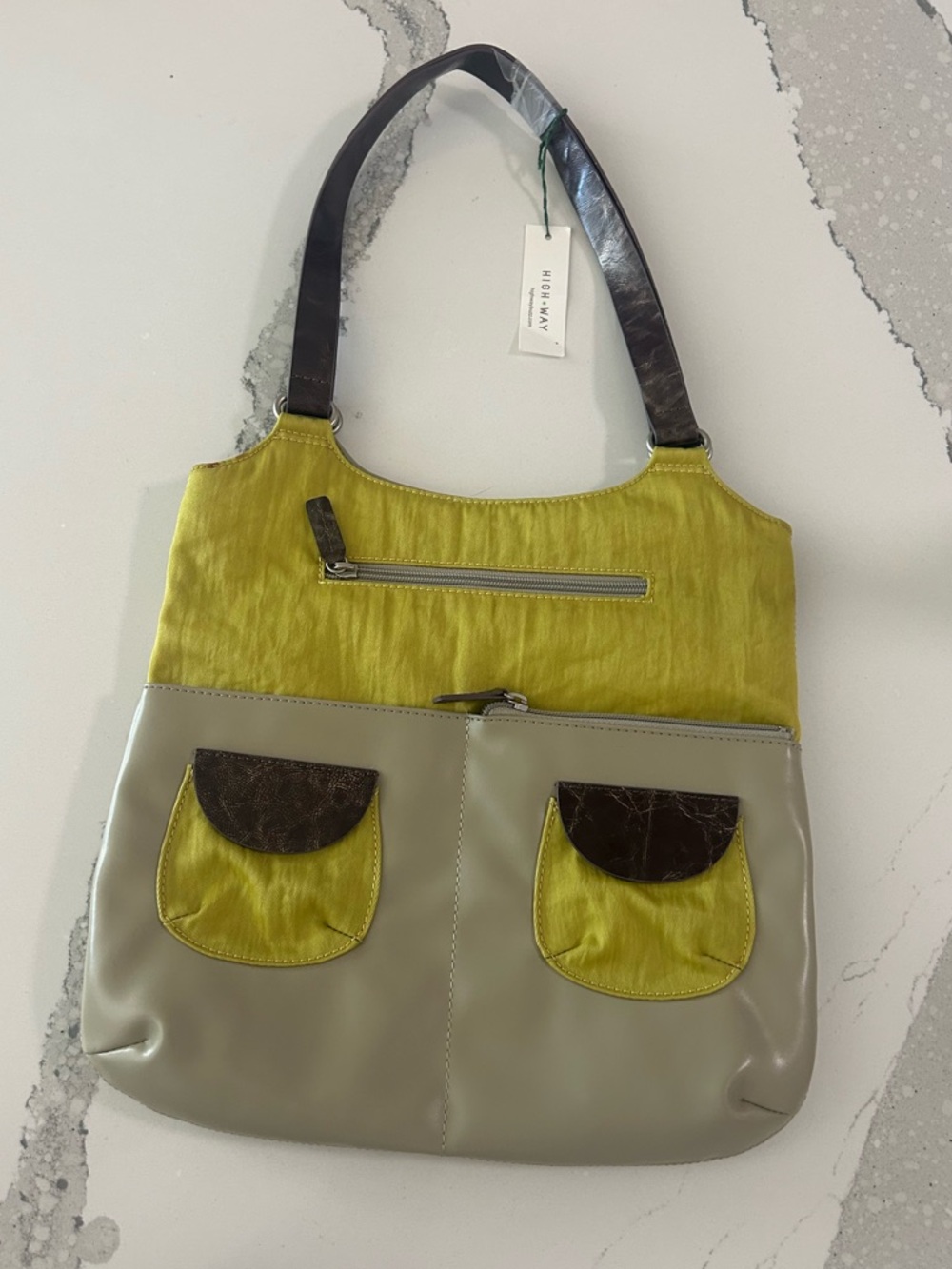 NWT Highway Two-Tone Green and Gray Shoulder Bag Zip Closures Summer Bag
